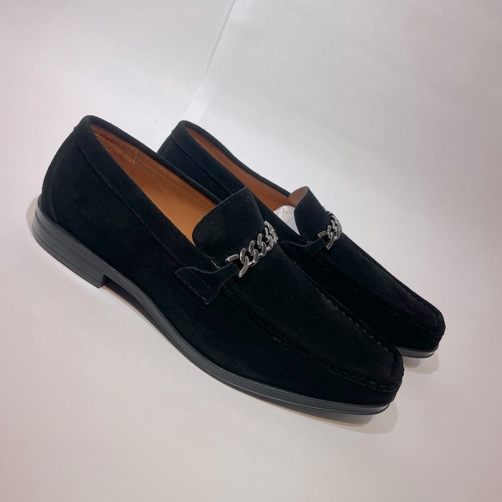 Stacy Adams Norwood Moc Toe Bit Slip-On Men's Black Suede Dress Shoes